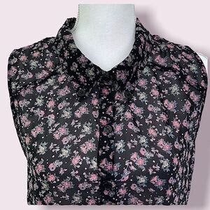 Zenobia Black Floral Sleeveless Button Down Top Sz L